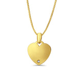 14K Yellow Gold Engravable CZ Heart Pendant 24mmX17mm With 16 Inch 1.0MM Width Box Chain Necklace