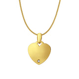 14K Yellow Gold Engravable CZ Heart Pendant 24mmX17mm With 16 Inch To 24 Inch 0.8MM Width D.C. Round Wheat Chain Necklace