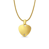 14K Yellow Gold Engravable CZ Heart Pendant 21mmX15mm With 16 Inch To 24 Inch 0.9MM Width Wheat Chain Necklace