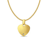 14K Yellow Gold Engravable CZ Heart Pendant 21mmX15mm With 16 Inch To 22 Inch 1.2MM Width Flat Open Wheat Chain Necklace