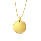 14K Yellow Gold Engravable Round Pendant 25mmX19mm With 16 Inch To 22 Inch 0.5MM Width Box Chain Necklace