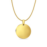 14K Yellow Gold Engravable Round Pendant 25mmX19mm With 16 Inch To 18 Inch 1.0MM Width D.C. Round Wheat Chain Necklace