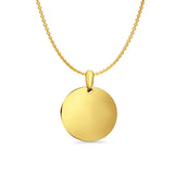 14K Yellow Gold Engravable Round Pendant 25mmX19mm With 16 Inch To 22 Inch 1.2MM Width Angle Cut Oval Rolo Chain Necklace