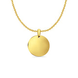 14K Yellow Gold Engravable Round Pendant 21mmX16mm With 16 Inch To 22 Inch 1.2MM Width Side DC Rolo Cable Chain Necklace