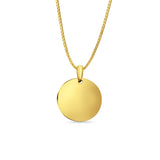 14K Yellow Gold Engravable Round Pendant 21mmX16mm With 16 Inch To 24 Inch 0.8MM Width Box Chain Necklace