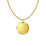 14K Yellow Gold Engravable Round Pendant 21mmX16mm With 16 Inch To 22 Inch 1.2MM Width Flat Open Wheat Chain Necklace