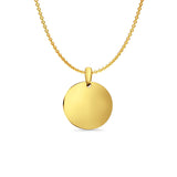 14K Yellow Gold Engravable Round Pendant 21mmX16mm With 16 Inch To 22 Inch 1.2MM Width Angle Cut Oval Rolo Chain Necklace