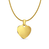 14K Yellow Gold Engravable Heart Pendant 24mmX17mm With 16 Inch To 24 Inch 0.8MM Width Square Wheat Chain Necklace