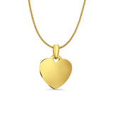 14K Yellow Gold Engravable Heart Pendant 24mmX17mm With 16 Inch To 24 Inch 0.8MM Width D.C. Round Wheat Chain Necklace