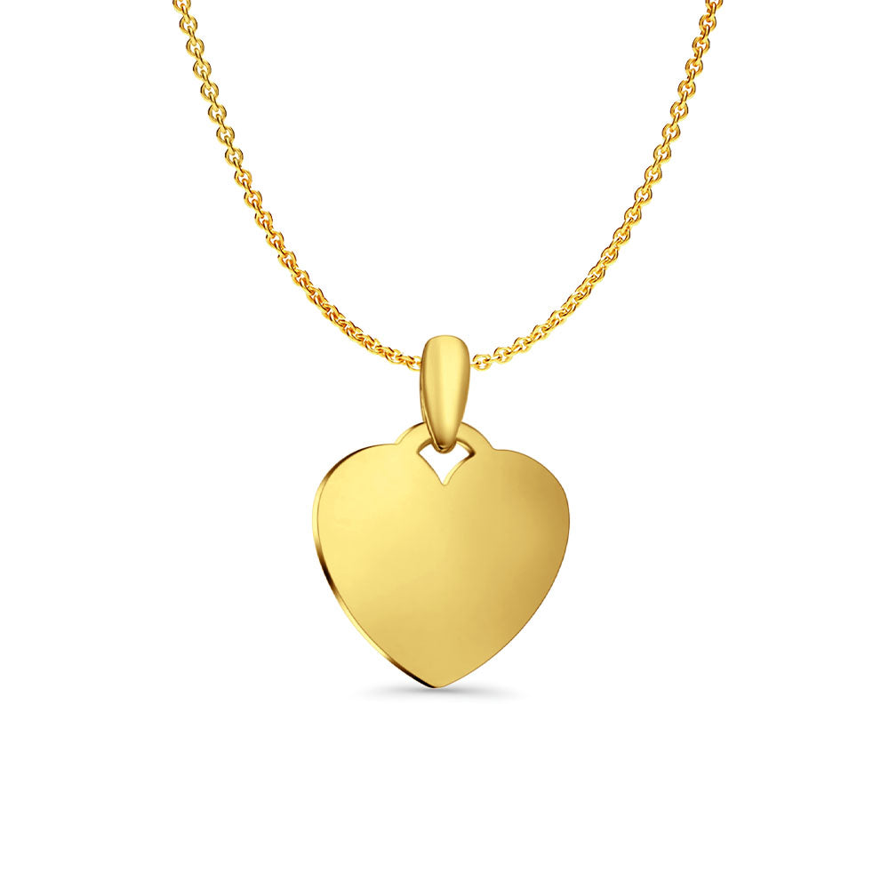 14K Yellow Gold Engravable Heart Pendant 24mmX17mm With 16 Inch To 22 Inch 1.2MM Width Angle Cut Oval Rolo Chain Necklace