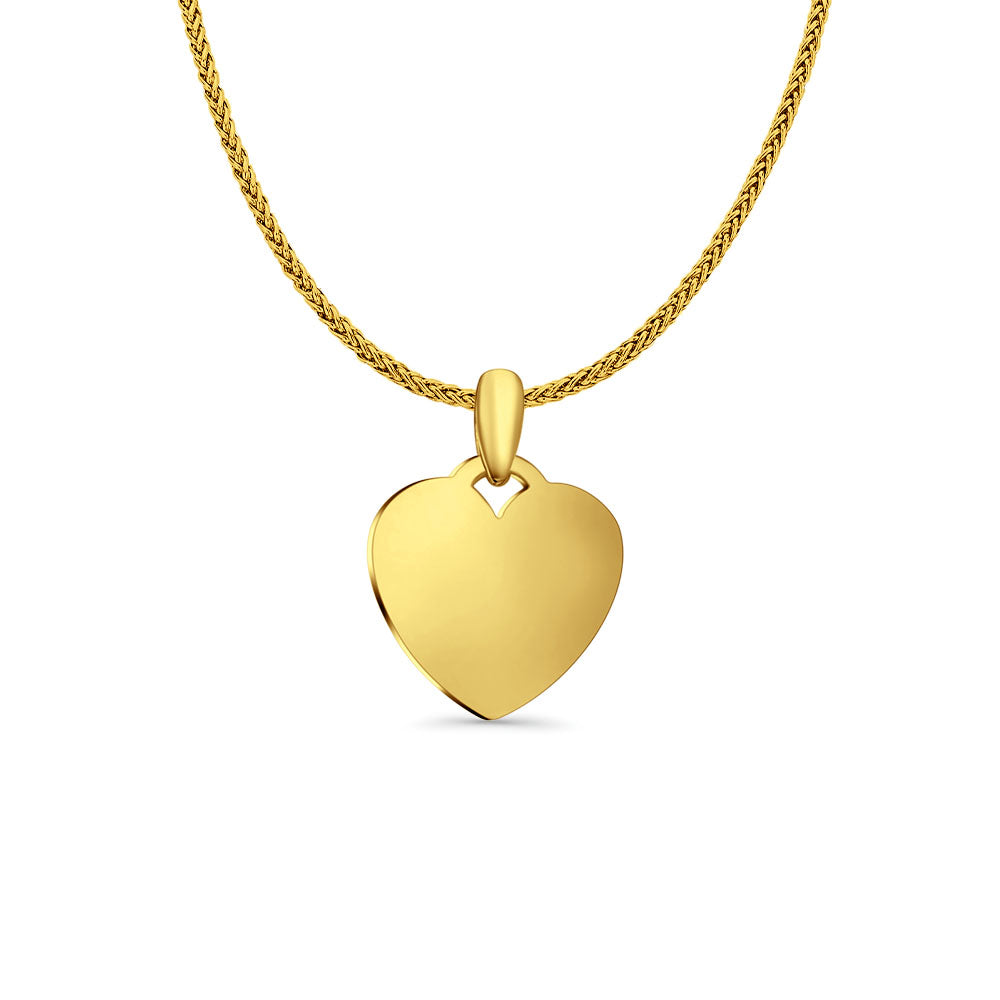 14K Yellow Gold Engravable Heart Pendant 21mmX15mm With 16 Inch To 24 Inch 0.8MM Width Square Wheat Chain Necklace