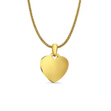 14K Yellow Gold Engravable Heart Pendant 21mmX15mm With 16 Inch To 24 Inch 1.1MM Width Wheat Chain Necklace