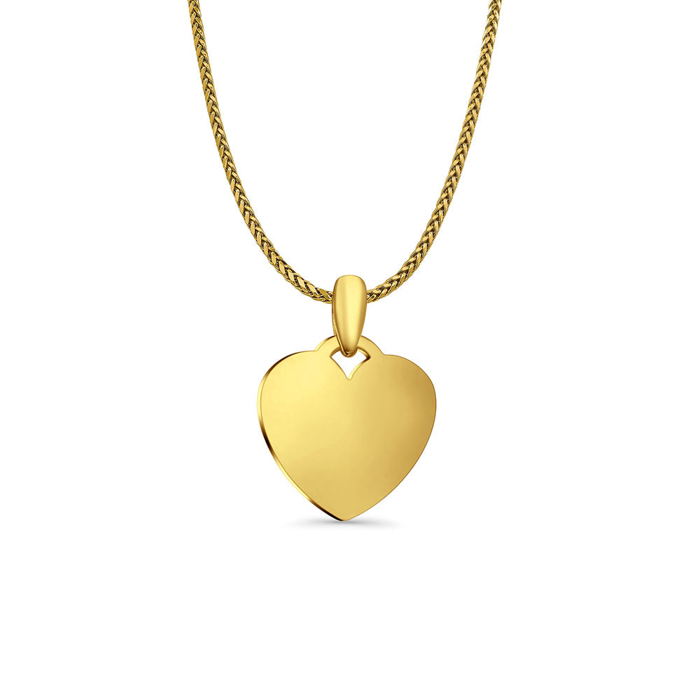 14K Yellow Gold Engravable Heart Pendant 21mmX15mm With 16 Inch To 24 Inch 0.9MM Width Wheat Chain Necklace