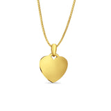 14K Yellow Gold Engravable Heart Pendant 21mmX15mm With 16 Inch To 24 Inch 0.8MM Width Box Chain Necklace