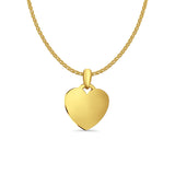 14K Yellow Gold Engravable Heart Pendant 21mmX15mm With 16 Inch To 22 Inch 1.2MM Width Flat Open Wheat Chain Necklace