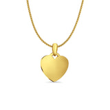 14K Yellow Gold Engravable Heart Pendant 21mmX15mm With 16 Inch To 24 Inch 1.0MM Width D.C. Round Wheat Chain Necklace