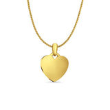 14K Yellow Gold Engravable Heart Pendant 21mmX15mm With 16 Inch To 24 Inch 0.8MM Width D.C. Round Wheat Chain Necklace