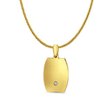 14K Yellow Gold Engravable CZ Oval-Square Pendant 26mmX14mm With 16 Inch To 24 Inch 0.8MM Width Square Wheat Chain Necklace