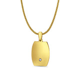 14K Yellow Gold Engravable CZ Oval-Square Pendant 26mmX14mm With 16 Inch To 20 Inch 1.1MM Width Wheat Chain Necklace