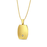 14K Yellow Gold Engravable CZ Oval-Square Pendant 26mmX14mm With 16 Inch To 22 Inch 0.5MM Width Box Chain Necklace