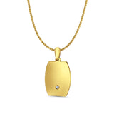 14K Yellow Gold Engravable CZ Oval-Square Pendant 26mmX14mm With 16 Inch To 24 Inch 0.8MM Width D.C. Round Wheat Chain Necklace