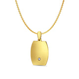 14K Yellow Gold Engravable CZ Oval-Square Pendant 26mmX14mm With 16 Inch To 22 Inch 1.2MM Width Angle Cut Oval Rolo Chain Necklace