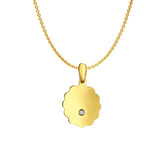 14K Yellow Gold Engravable CZ Flower Round Pendant 24mmX12mm With 16 Inch To 22 Inch 1.2MM Width Angle Cut Oval Rolo Chain Necklace