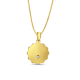 14K Yellow Gold Engravable CZ Flower Round Pendant 24mmX16mm With 16 Inch To 24 Inch 0.6MM Width Box Chain Necklace