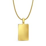 14K Yellow Gold Engravable Rectangular Pendant 30mmX14mm With 16 Inch To 24 Inch 0.9MM Width Wheat Chain Necklace