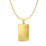 14K Yellow Gold Engravable Rectangular Pendant 30mmX14mm With 16 Inch To 22 Inch 1.2MM Width Angle Cut Round Rolo Chain Necklace