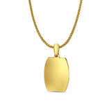 14K Yellow Gold Engravable Oval-Square Pendant 26mmX14mm With 16 Inch To 18 Inch 1.1MM Width Wheat Chain Necklace