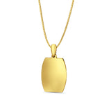 14K Yellow Gold Engravable Oval-Square Pendant 26mmX14mm With 16 Inch To 24 Inch 0.6MM Width Box Chain Necklace