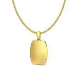 14K Yellow Gold Engravable Oval-Square Pendant 26mmX14mm With 16 Inch To 22 Inch 1.2MM Width Flat Open Wheat Chain Necklace