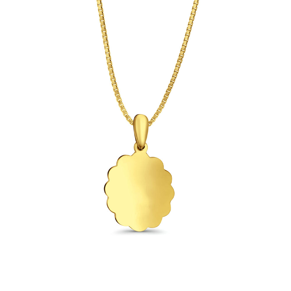 14K Yellow Gold Engravable Flower Oval Pendant 24mmX12mm With 16 Inch To 24 Inch 0.8MM Width Box Chain Necklace