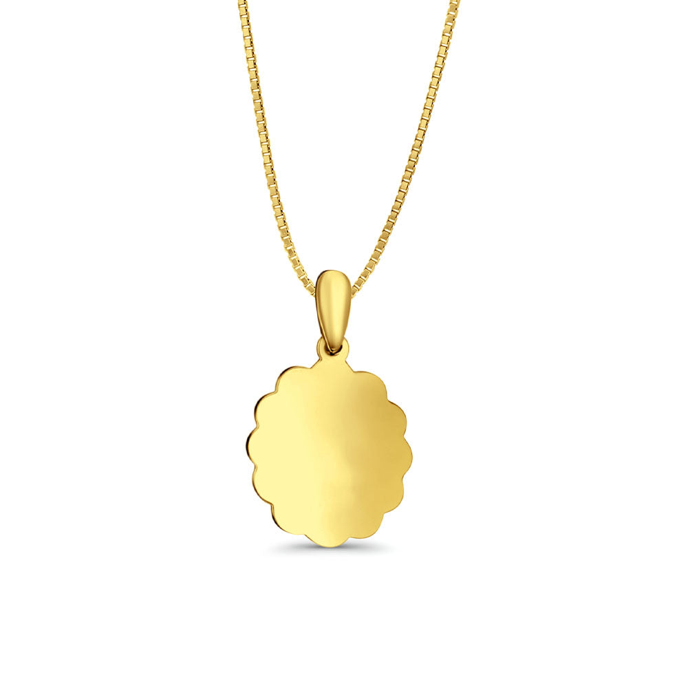 14K Yellow Gold Engravable Flower Oval Pendant 24mmX12mm With 16 Inch To 24 Inch 0.6MM Width Box Chain Necklace