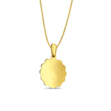 14K Yellow Gold Engravable Flower Oval Pendant 24mmX12mm With 16 Inch To 22 Inch 0.5MM Width Box Chain Necklace