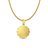 14K Yellow Gold Engravable Flower Round Pendant 24mmX16mm With 16 Inch To 24 Inch 0.8MM Width Square Wheat Chain Necklace