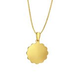 14K Yellow Gold Engravable Flower Round Pendant 24mmX16mm With 16 Inch To 24 Inch 0.6MM Width Box Chain Necklace