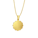 14K Yellow Gold Engravable Flower Round Pendant 24mmX16mm With 16 Inch To 22 Inch 0.5MM Width Box Chain Necklace