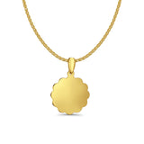 14K Yellow Gold Engravable Flower Round Pendant 24mmX16mm With 16 Inch To 22 Inch 1.2MM Width Flat Open Wheat Chain Necklace