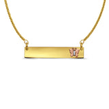 14K Tri Color Gold Plain ID for Necklace w/Butterfly Pendant 6mmX32mm With 16 Inch To 24 Inch 0.8MM Width Square Wheat Chain Necklace