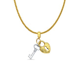 14K Two Tone Gold Key & Lock for Mix&Match Pendant 20mmX17mm With 16 Inch To 24 Inch 0.8MM Width Square Wheat Chain Necklace