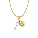 14K Two Tone Gold Key & Lock for Mix&Match Pendant 20mmX17mm With 16 Inch To 22 Inch 1.0MM Width D.C. Round Wheat Chain Necklace