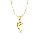 14K Yellow Gold Dolphine Charm for Mix&Match Pendant 27mmX10mm With 16 Inch To 22 Inch 1.2MM Width Classic Rolo Cable Chain Necklace