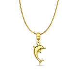14K Yellow Gold Dolphine Charm for Mix&Match Pendant 27mmX10mm With 16 Inch To 22 Inch 1.0MM Width D.C. Round Wheat Chain Necklace