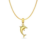14K Yellow Gold Dolphine Charm for Mix&Match Pendant 27mmX10mm With 16 Inch To 22 Inch 1.2MM Width Angle Cut Round Rolo Chain Necklace