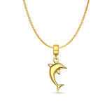 14K Yellow Gold Dolphine Charm for Mix&Match Pendant 27mmX10mm With 16 Inch To 22 Inch 0.9MM Width Angle Cut Round Rolo Chain Necklace