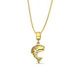 14K Yellow Gold Fish Charm for Mix&Match Pendant 24mmX10mm With 16 Inch To 24 Inch 0.6MM Width Box Chain Necklace