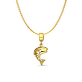 14K Yellow Gold Fish Charm for Mix&Match Pendant 24mmX10mm With 16 Inch To 22 Inch 1.2MM Width Angle Cut Round Rolo Chain Necklace