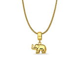 14K Yellow Gold Elephant Charm for Mix&Match Pendant 17mmX11mm With 16 Inch To 24 Inch 0.9MM Width Wheat Chain Necklace